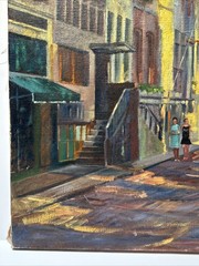 Antique Impressionist Painting Urban Landscape City Streets Wpa Large Oil Scheu