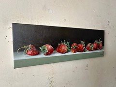 Strawberry Still Life Original Oil Painting on Canvas 14×40 cm