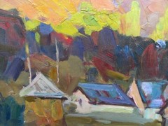 Oil painting At dawn Ukrainian painter Canvas original landscape home decor art