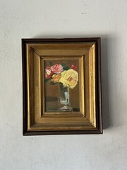 EXCEPTIONAL ANTIQUE FRENCH MODERN STILL LIFE OIL PAINTING OLD VINTAGE ROSES 1950