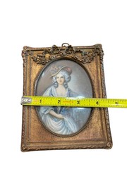 Antique 19th Century Miniature Portrait in Fancy Gilded Gesso on Wood Frame