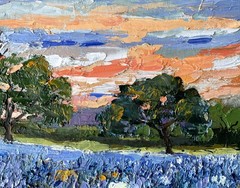 Bluebonnets Painting Original Art Impasto Oil Painting Texas Landscape 10×10″
