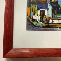 Framed Art Painting Print City Scene Houses Signed