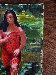 Vintage Portrait Acrylic Cardboard Painting Polynesian Woman 8×10 Peter Feldman