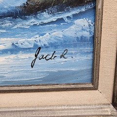 Jack Linn Seagull Coast Seascape Oil Painting on Board Signed 1990s 13″ x 11 .5″