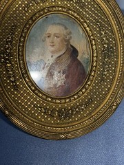 MINIATURE VINTAGE PAINTING OF GEORGE 3RD IN FRANCY FRENCH FRAME 4.5″ TALL