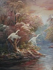 Vtg Framed Judy Thompson PAINTING ORIGINAL FLORIDA MARSH EVERGLADE goose swan