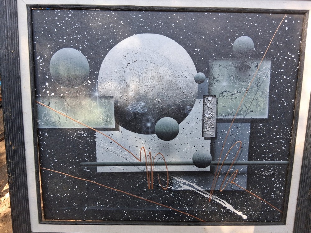 Original Josef JC Kugler Signed Abstract Illusionism 24” X 20” Moons Planets 3D
