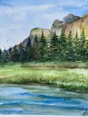 Original watercolor Art Yosemite National Park painting Mountain Landscape Art