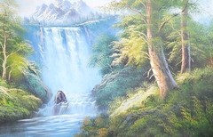 24×36 Oil Painting BOB ROSS STYLE Mountain Waterfall Forest on Stretched Canvas