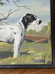 Vintage Paint By Number Painting Hunting Camp Pointer Setter Dogs Framed Pair