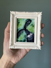 PRINT Rabbit Hare Farm Animals Cute,funny, Painting,framed,miniature,small,mini
