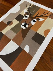 Original Art Geometric Stag Deer Painting Modern Abstract Wall Art Decor 12×16