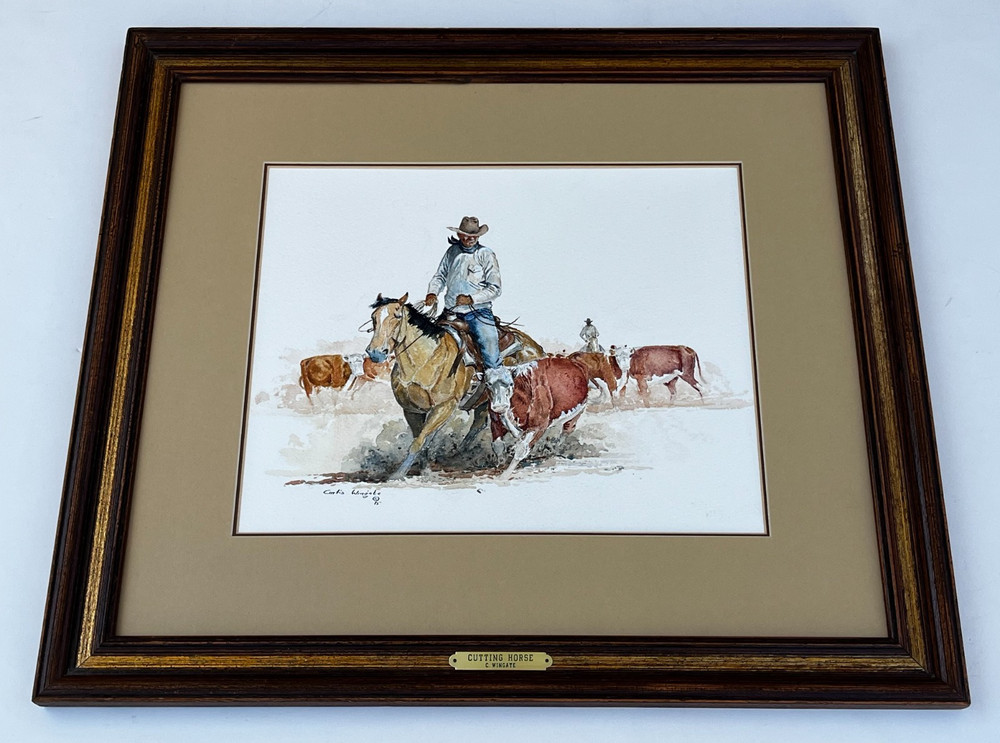 Curtis Wingate (b.1926- ) „Cutting Horse“ Original Watercolor Painting on Paper