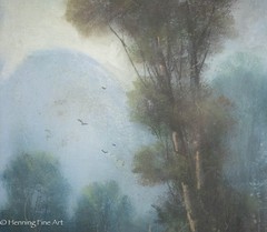 Antique Painting of Traditional Mountain Landscape with Waterfall Signed Calveri