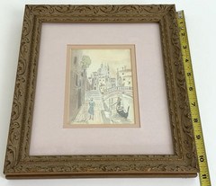 Watercolor & Pen Painting Venice Canal Scene Matted and Framed 9″x 10.75″ Signed