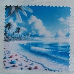 Beach Seascape Original Mixed Media COA 8×8 GAT PAINTINGS Sea Shells Ocean Decor