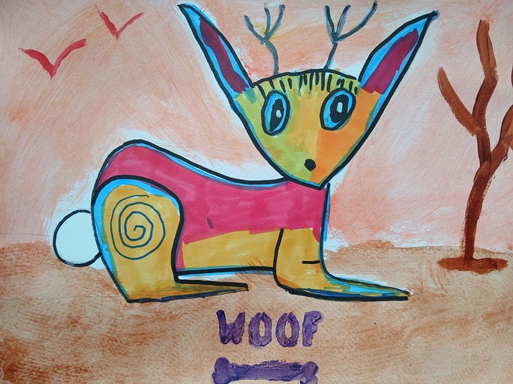 Impressionism 9 x 12 Colorful Little Doggie Modern Street Art Playful Painting