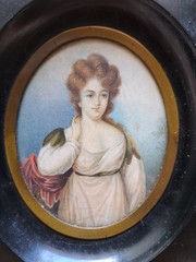 Miniature Portrait Painting English or French woman in neoclassic dress 19th c