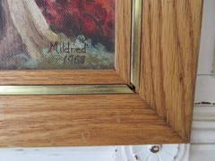 1968 Vintage OIL PAINTING DEER Woods Forest Trees Mountains Scenery in FRAME