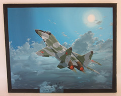 Raymond Waddey Painting, Soviet Union Mikoyan MiG-29 Alex Zuyev Signed 24″ X 30″