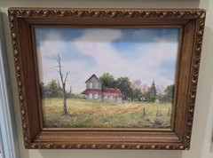 Vintage House In The Country Clothesline Original Oil Painting Signed Framed