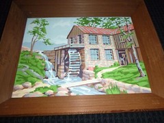 Vtg 50s Paint By Number Craftint Old Mill Water Wheel River 19.5×15.5″