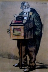 Artist Georges Tournon Signed Lithograph „The Organ Grinder“ Framed