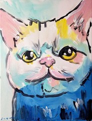 Original Abstract Painting Cat Canvas Neo Expressionist Fine Art Decor 11×14