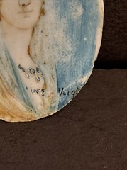 Antique Miniature Portrait/Lady/Bronze Frame/France C.1900/Hand Painted/Signed