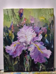Original Irise oil painting, impressionism, Realism, Purple, Green