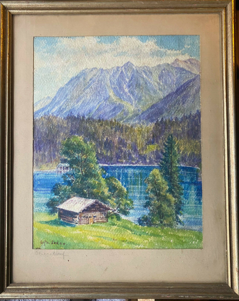 ::WATERCOLOR SIGNED COUNTRY HOUSE BY THE LAKE IN COLONSTDORF IN MOUNTAIN LANDSCHFT