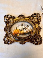 Vintage Pumpkin Still Life | Tiny Oil Painting | Ornate Baroque Frame
