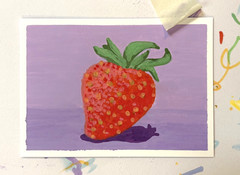 ACEO Original OOAK Strawberry Illustration Acrylic Painting card, 2.5×3.5” JLS