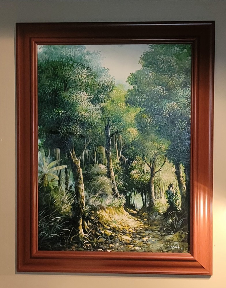 BEAUTIFUL VINTAGE OIL ON BOARD PAINTING SIGNED BY DARIN LANDSCAPE 30X37″ FRAMED
