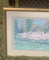 Kathy Black ‘88 Trees Dappled Light Landscape Pastel Framed Mat 24.25”T 28.25”W