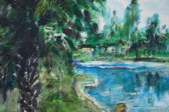 Original Hecto Vidal Oil Painting Reading By The Lake Cuban Country Scene 14×11