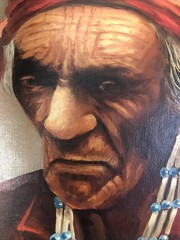 Vintage Navajo Medicine Man Original Southwest Oil Canvas Portrait Framed Signed
