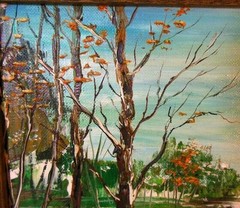 Vtg PAINTING DEER FAWN Landscape Signed Jane MANICK MINNESOTA MIDWEST ART Cabin