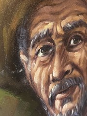 Vintage Framed Oil on Canvas Brazilian School Farmer Signed „Chedige“ MCM