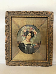 Antique Hand Painted and Signed Women’s Portrait in Original Frame.