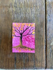 ACEO By Kenna Original Tree Painting In Acrylics 2.5” X 3.5” Signed ÀTC