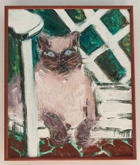 Vtg Cat Painting Retta Robbins Fredericksburg VA Avant-Garde Signed Original Art
