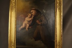 Antique Oil Painting Saint Anthony of Padua with Child Jesus 18th Century