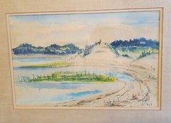 Salt Marsh Clouds Watercolor Painting Listed Nat Simkins Cape Ann MA