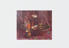 Oil painting Items Ukrainian painter cardboard original Still life decor art
