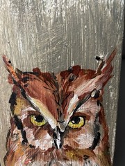 Owl Handpaint On Reclaimed Barn Wood Wall Art Rustic Signed 15.25×5.5”