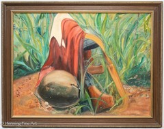 Beautiful Vintage Oil Painting of Vietnam War Tribute by Irene McMahon 22×28″