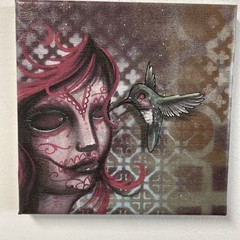 Day Of The Dead Girl & Humming Bird Canvas Print Graffiti Art Tattoo Art Street