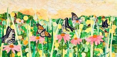 Guajardo Art: Butterflies Flourishing in the Light 12X24 Original Torn Collage